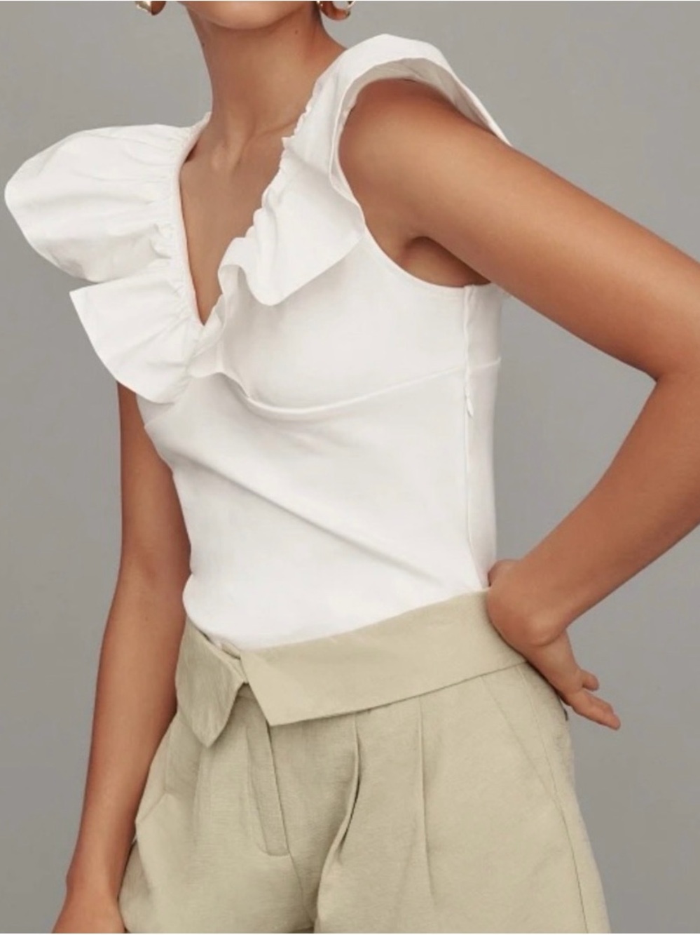Anthropologie Dolan White Ruffle V-Neck Tank